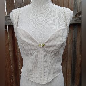 Corduroy Corset, Beige/Cream, Large, Rose Embellishment